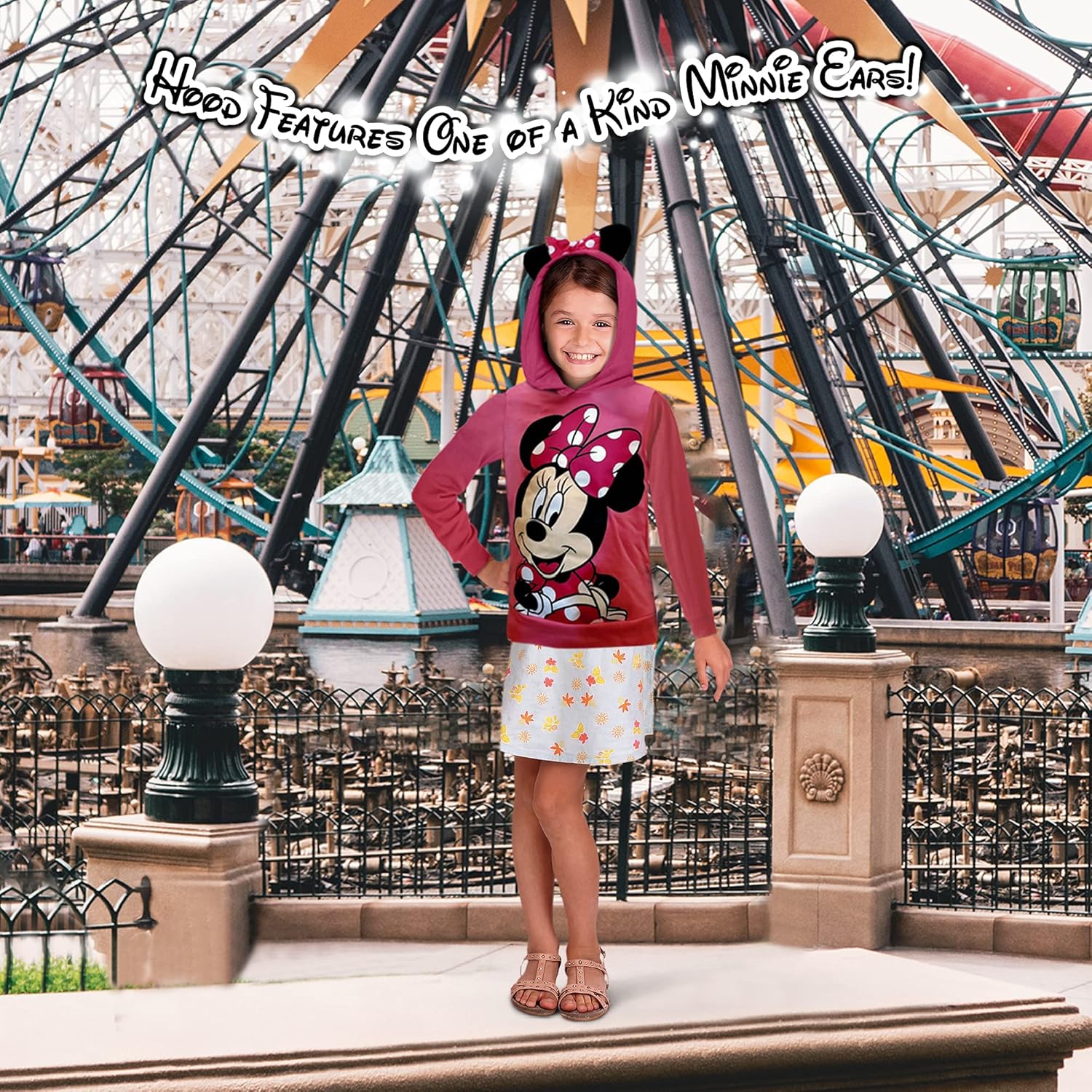 Disney Sweet Minnie Girls Ear Hoodie, Pink, XLarge: Clothing