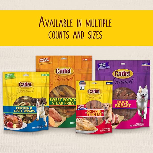 CADET GOURMET TRIPLE CHEWS LONG-LASTING PORK HIDE STICKS WITH APPLE AND DUCK, HEALTHY DOG TREATS FOR SMALL & LARGE DOGS, 6 COUNT