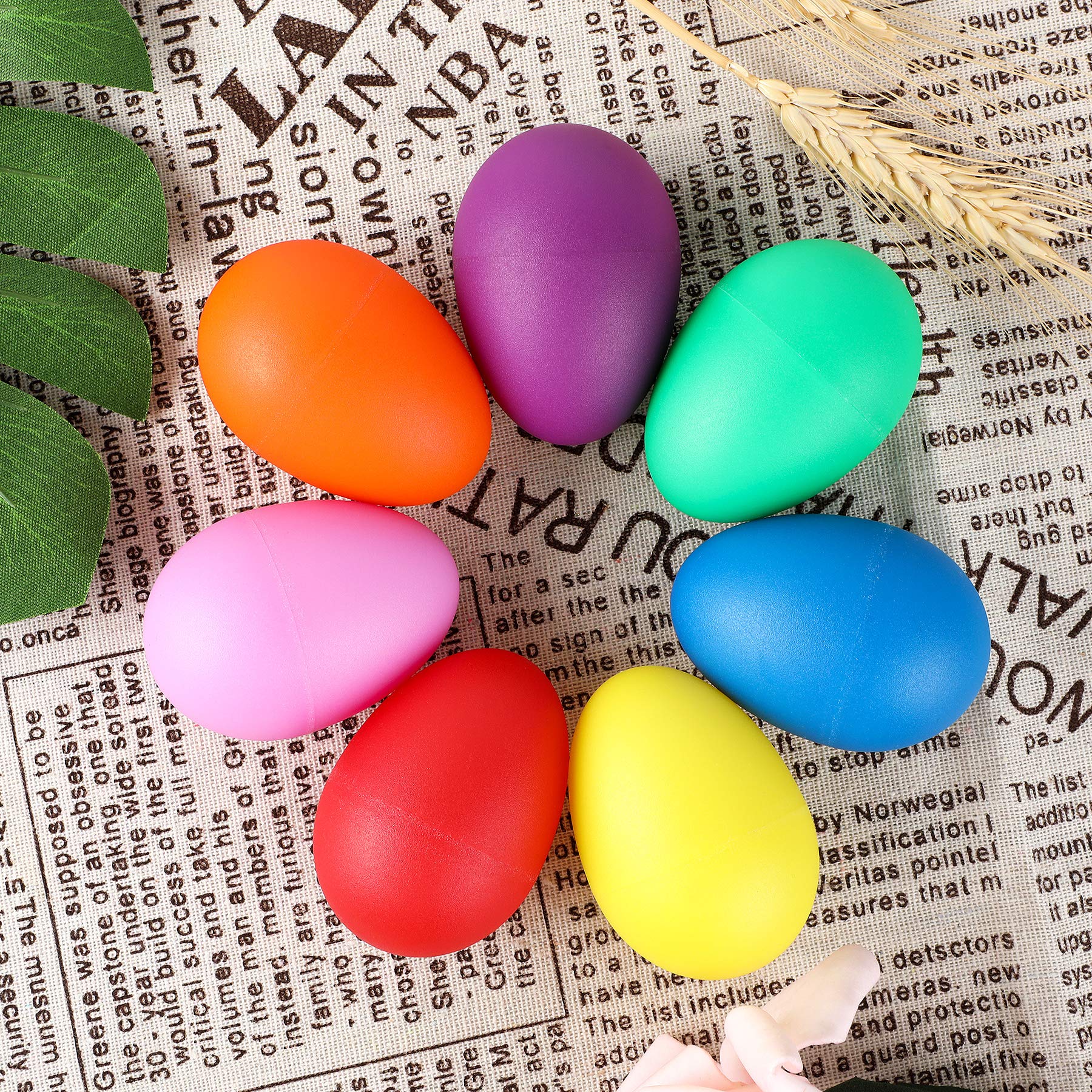 Augshy 14 PCS Plastic Egg Shakers Percussion Musical Egg Maracas Easter Egg Kids Toys (7 Colors)