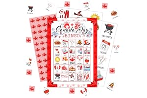 pseuaudo Canada Day Bingo Games, Travel Trip Bingo Cards, 1st of July Canada Theme Party Game for Adults Family, Christmas Party Activities, 24 Bingo Sets, A002