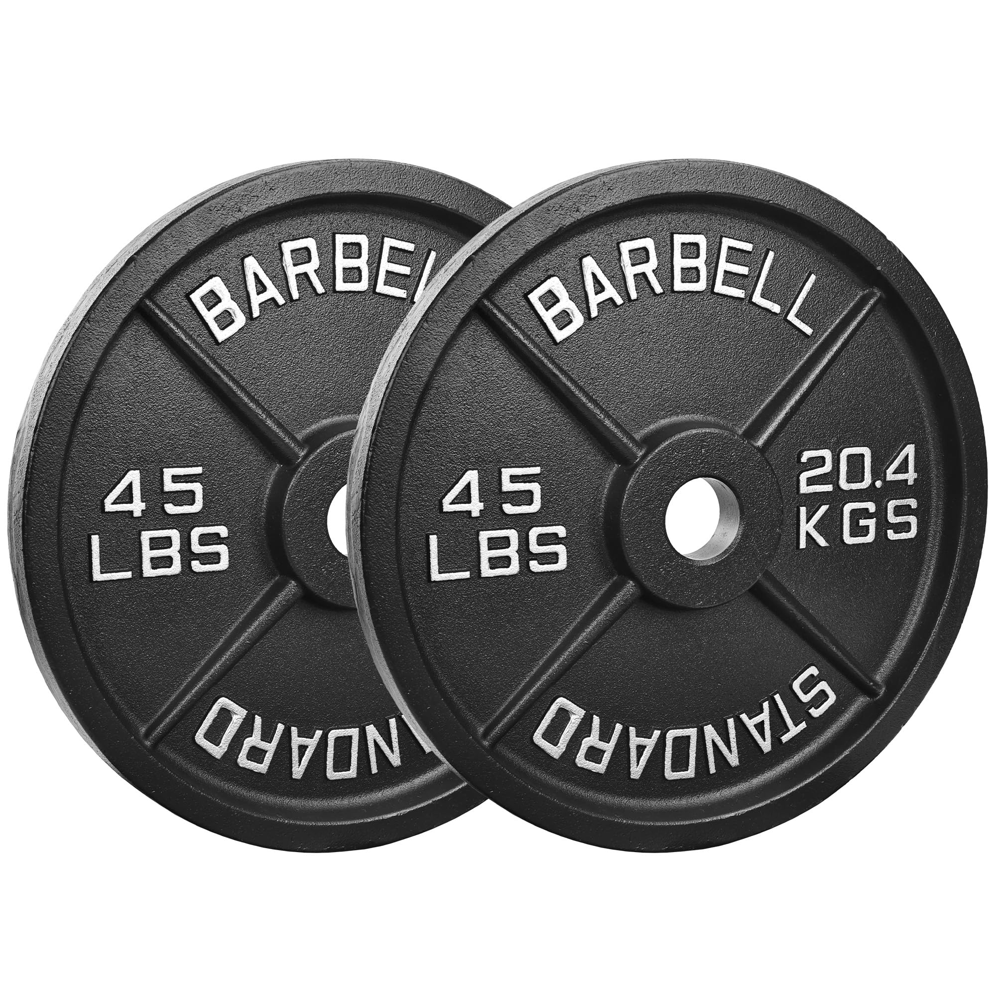 Photo 1 of ?45LB Pair?Pro-Style Cast Iron Gym Plates | 2 x 45LB Weights with Machined 2" Hole | Precision Silver Numerals (LB/KG) | for Standard Barbells