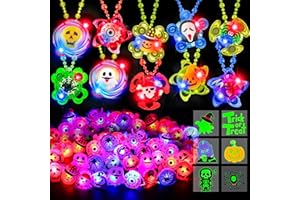 GRASTFU 100 PCS Halloween Party Favors for Kids, 40 LED Light Up Rings 10 Spin Necklaces Glow In The Dark Bulk Halloween Toys Party Supplies Halloween Treats Classroom Prizes Goodie Bag Fillers Trick or Treat