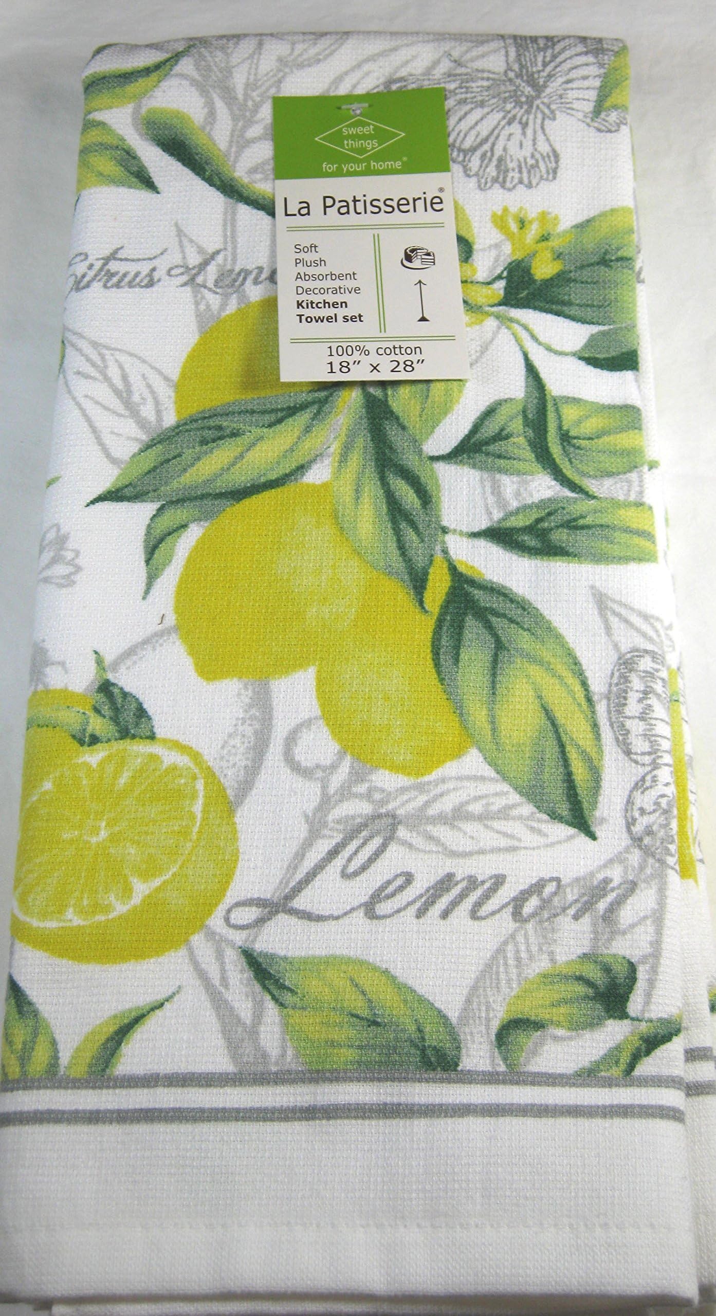 La Patisserie Plush Kitchen Towels 2 Pk. Lemon Grove 18" x 28" 100% Cotton
