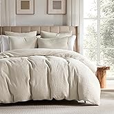WDCOZY 100% Cotton Luxury Honeycomb Duvet Cover Set Queen Size with Hidden Zipper, Neutral Beige Waffle Weave Bedding, Textured Soft and Breathable Washed, Linen Like, 3 Pieces, 90x90 inches