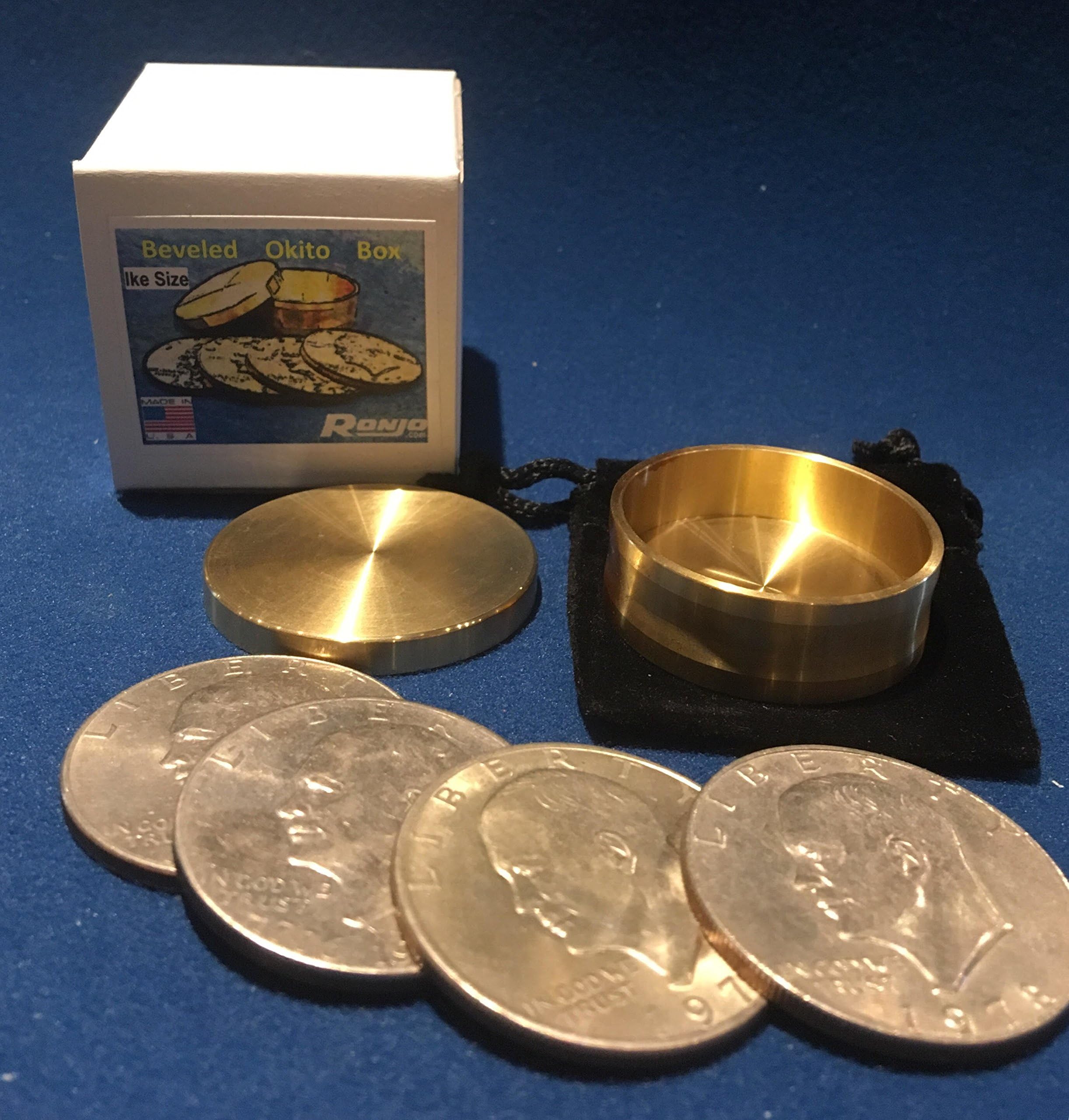 Ronjo Beveled 4 Coin Okito Box Eisenhower Size Exclusive Magic