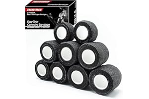 FRESINIDER 9 Rolls Self Adhesive Wrap Athletic Tape Gauze, Breathable Elastic Cohesive Bandage for Sports Injury & Pet (7 Pcs 2" x 5 Yards + 2 Pcs 1" X 5 Yards) (Black)