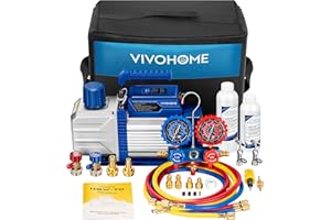 VIVOHOME 110V 1/2 HP 5CFM Dual Stage HVAC Vacuum Pump and AC Manifold Gauge Kit, Sparkless Motor for R32 R1234yf R454B R134a R22 R410a Systems, Automotive Air Conditioner Maintenance