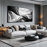 Abstract Wall Art for Living Room, Black and White Wall-Decor for Bedroom, Minimalist Curve Line Canvas Print Pictures for Hallway Office, Size 59x29 Inches Framed