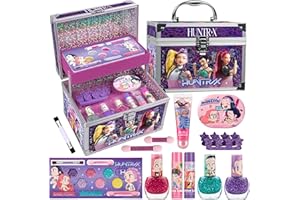 MAKEUPERIA Maquillaje para Niñas de Las Guerreras KPOP, Maletín de Metal con Esmaltes, Brillo Labial, Bálsamos, Paleta, Separadores, Lima y Pinceles, Set de Cosméticos Infantiles Divertido y Seguro