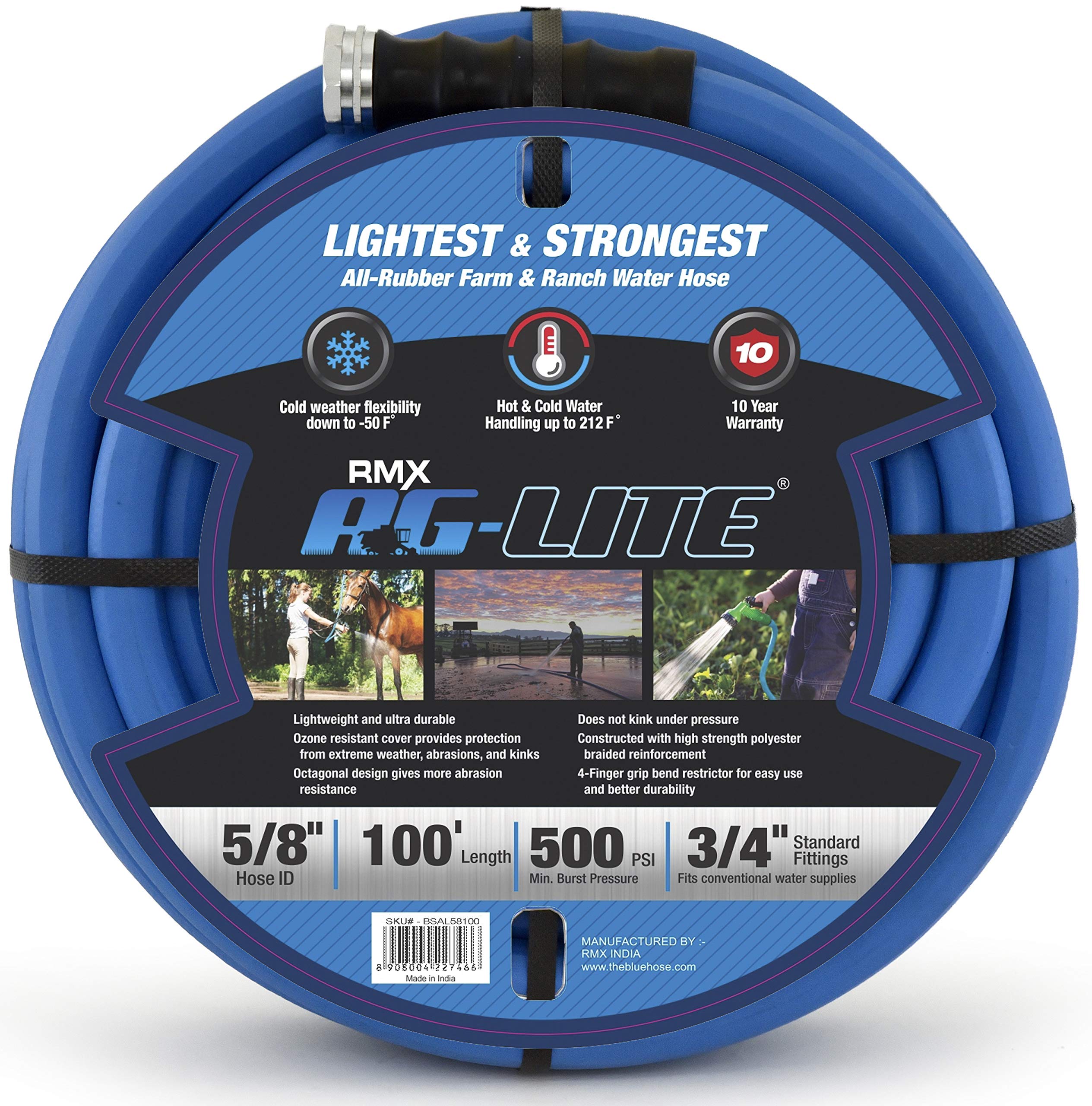 AG-Lite Rubber Hot & Cold Water Rubber Garden Hose: Ultra-Light & Super Strong (5/8" x 10') - BSAL5810