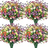 Ouddy Decor 24 Bundles Artificial Silk Flowers for Outdoors, Fake Plants Faux Greenery for Indoor Outside Garden Porch Window Hanging Planter Office Table Home Decor, Mixed Color