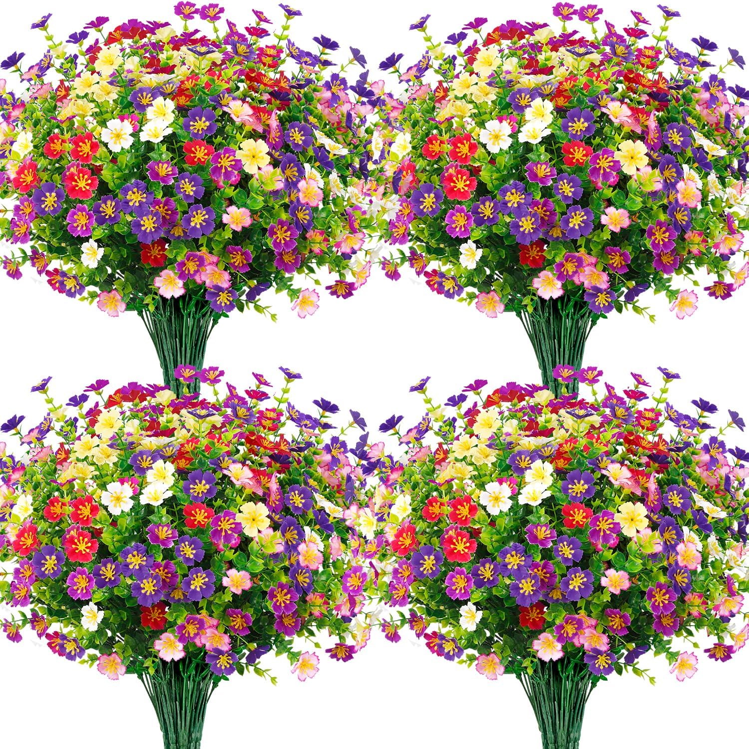 Photo 1 of Ouddy Decor 24 Bundles Artificial Silk Flowers for Outdoors, Fake Plants Faux Greenery for Indoor Outside Garden Porch Window Hanging Planter Office Table Home Decor, Mixed Color