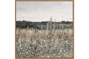 InSimSea Square Framed Canvas Wall Art, Home Decor Vintage Scenery Field Meadow Flowers Wall Art Prints, Retro Nature Floral Oil Paintings Wall Decor for Living Room Bedroom Home Bathroom 12"x12"