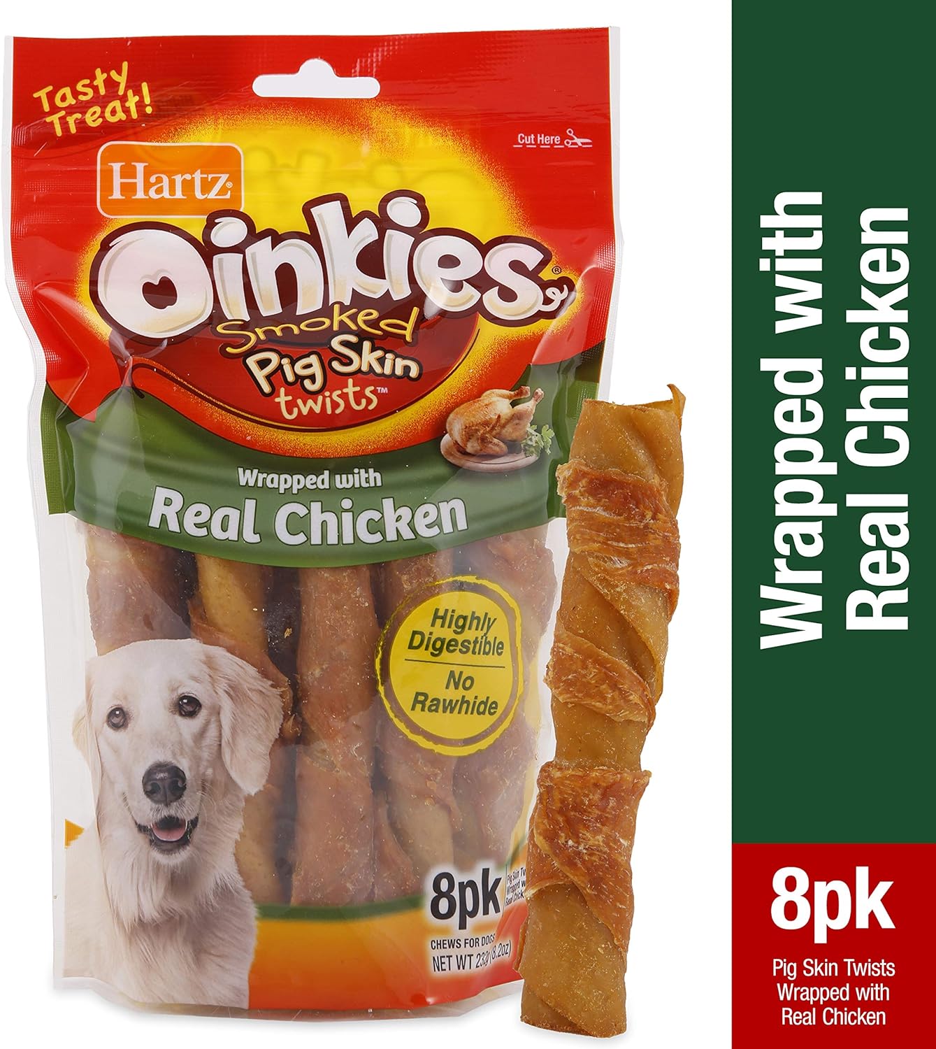 Hartz Oinkies Natural Smoked Chicken Twist Dog Treat Chews 8 Pack