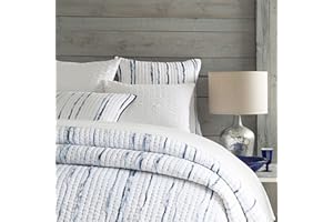 Pine Cone Hill Draftsman Quilt, King Size, Blue Stripe Pattern