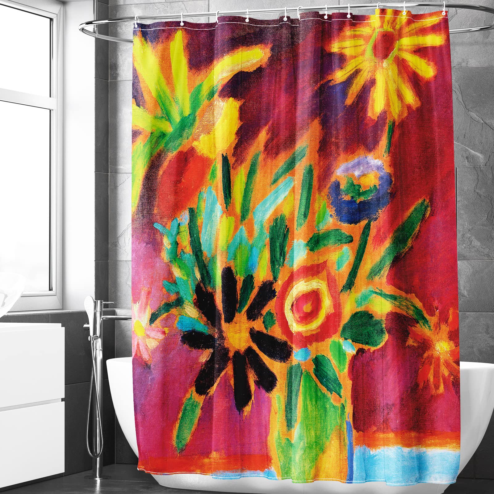 Berkin Arts Bathroom Shower Curtain Set 70x70 Inch Waterproof Polyester with Hooks Flowers Floral Vibrant Expressive Colours (Colorful Flowers by Alexej von Jawlensky)