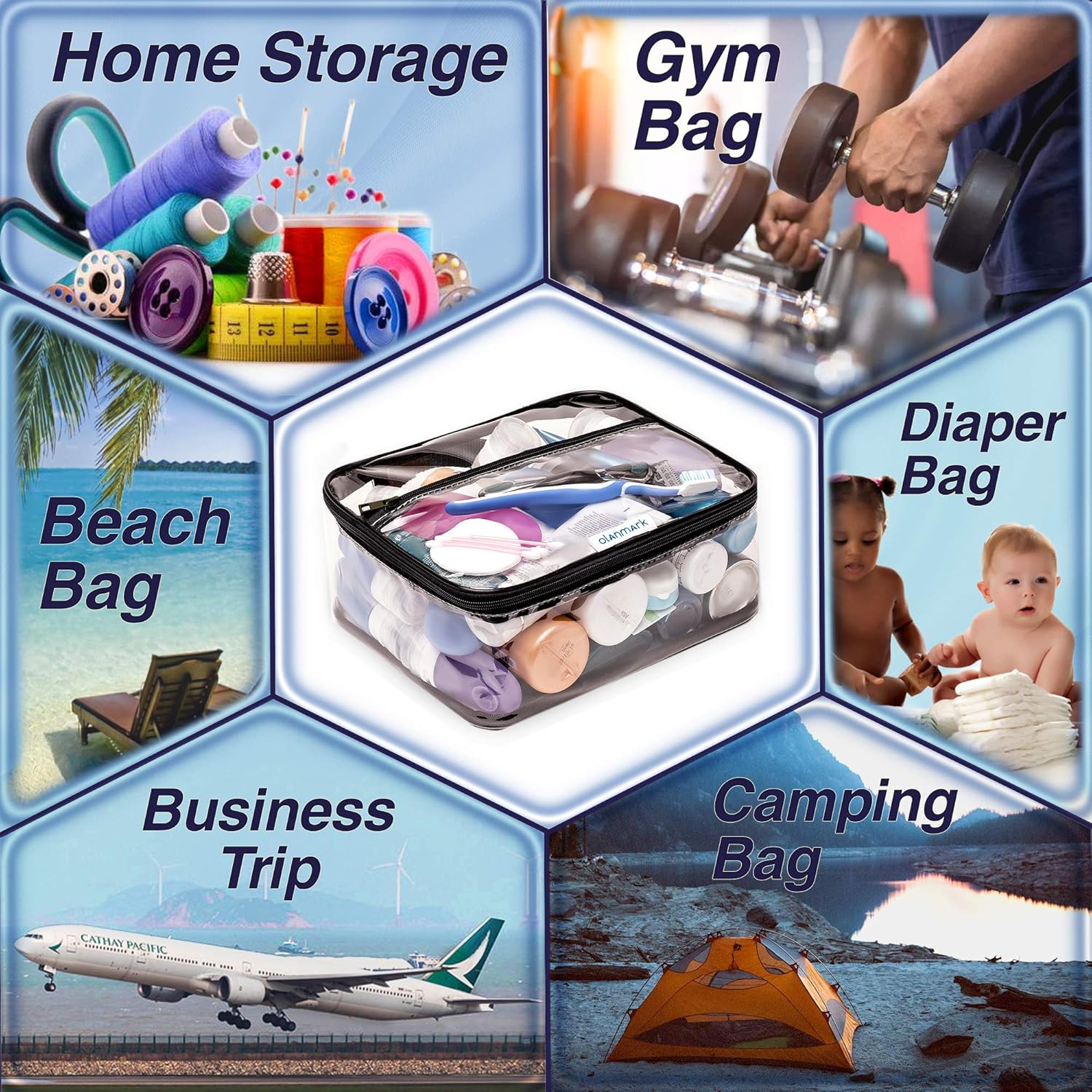 Clear Toiletry Bag - PVC Makeup Bag - Large Transparent Cosmetic Travel Case - See Through Packing Cube with Handle - Clear Bag with Zipper - Plastic Storage Pouch for Women