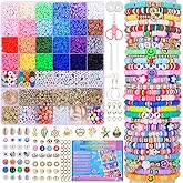 AIPRIDY Girls Toys Bracelet Making Kit, Clay Beads Jewelry Activity Kit, DIY Crafts Birthday Christmas Gifts for Girls Ages 5 6 7 8 9 10 11 12 Years Old (24 Colors 6500 Pcs)