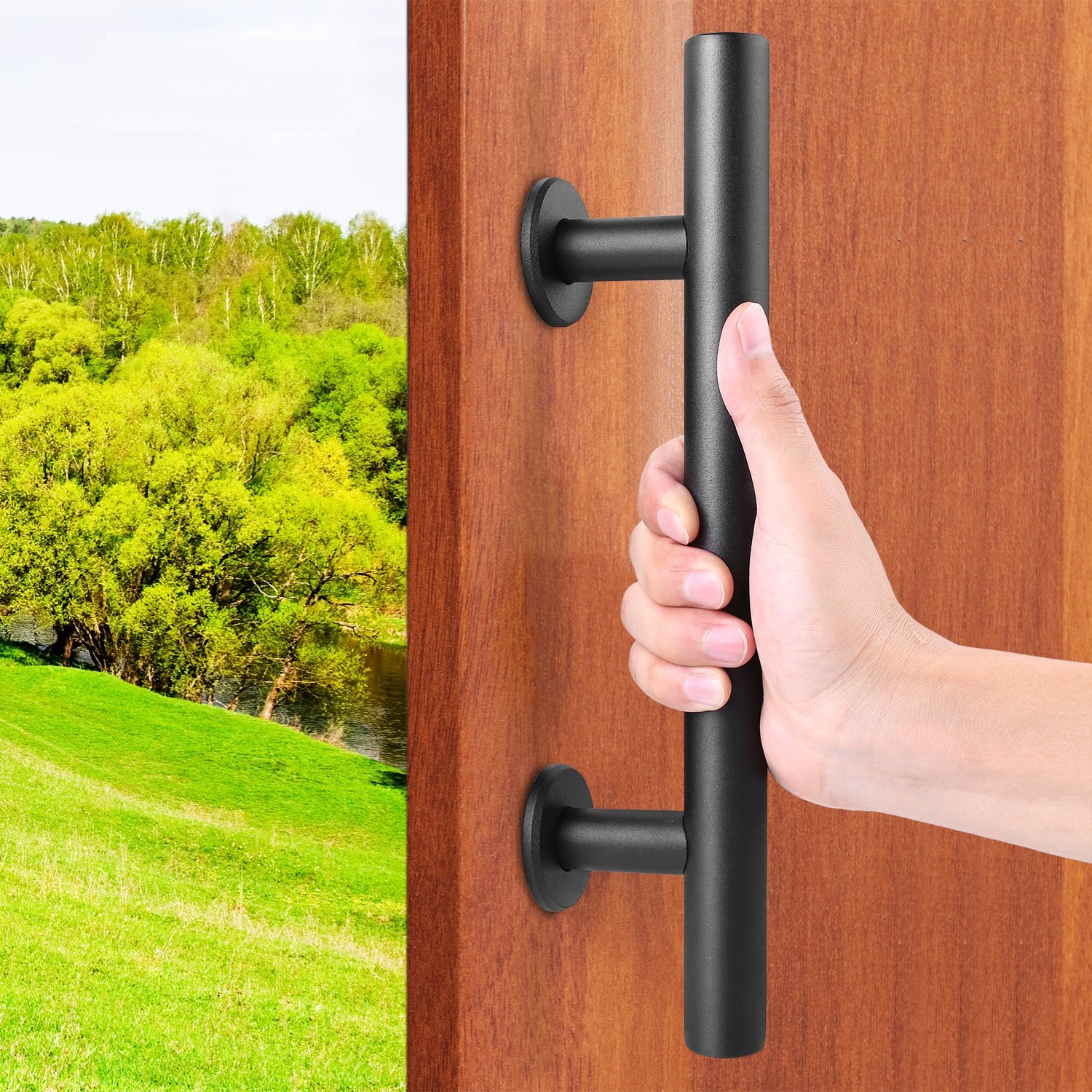 FIxKIT 12 Pull And Flush Door Handle Set In Black Sliding FIxKIT 12 Pull And Flush Door Handle Set In Black Sliding