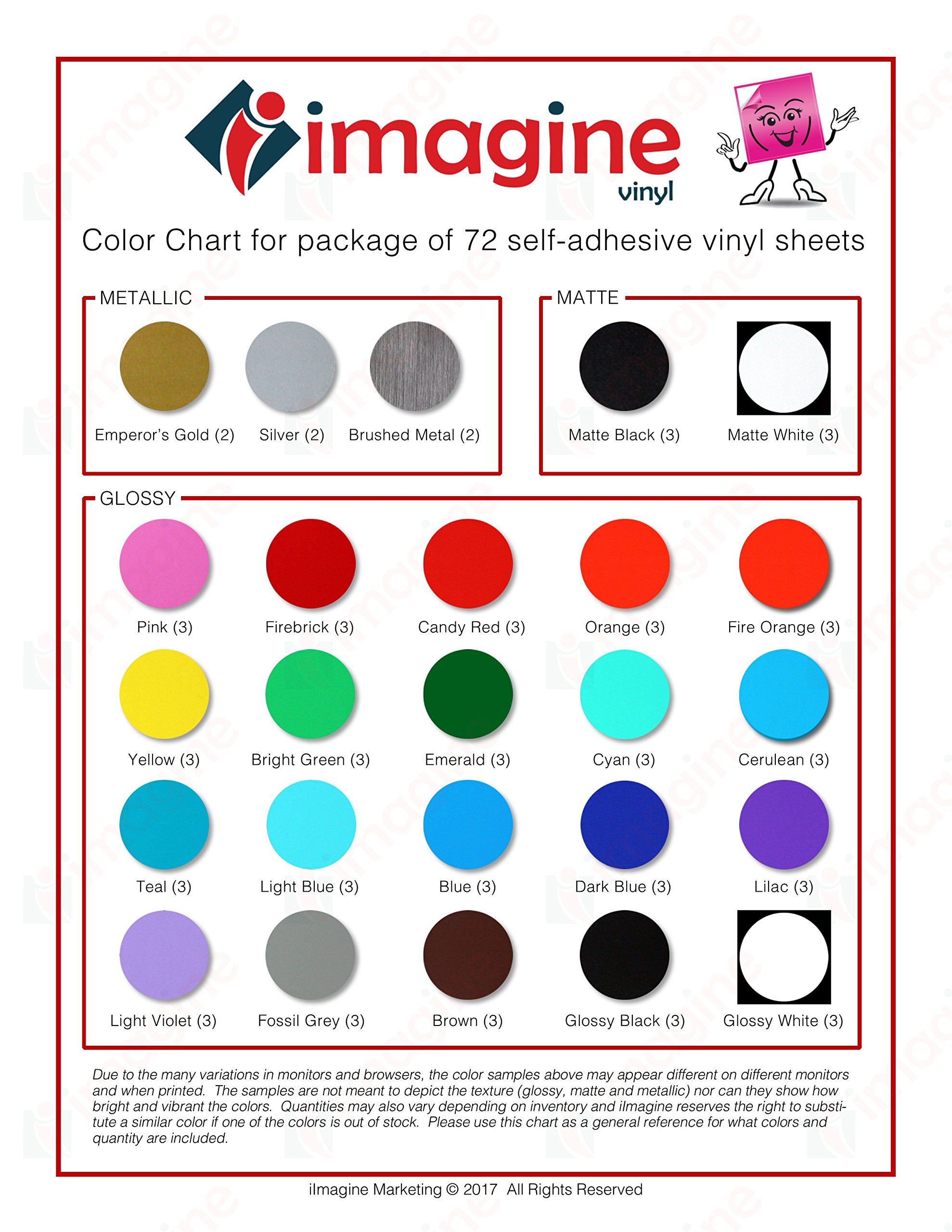 iImagine Vinyl 72Sheets of Premium Permanent Self Adhesive Vinyl