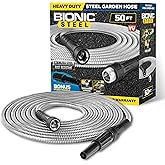 BIONIC STEEL 50 Ft Metal Garden Hose with Sprayer Nozzle, Non Kinking Designed Stainless Steel Heavy Duty Water Hose 50Ft x 5/8 in. Ultra Flexible NON Expandable for Uninterrupted Water Flow, 500 PSI