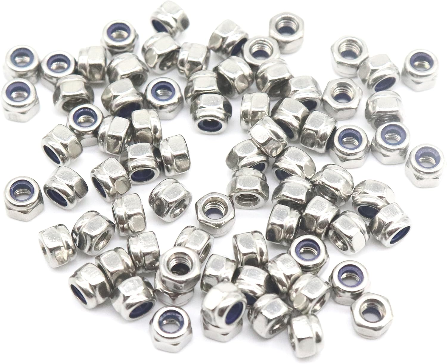 100pcs M3 x 0.5mm Stainless Steel Nylock Nylon Insert Hex Selflocking