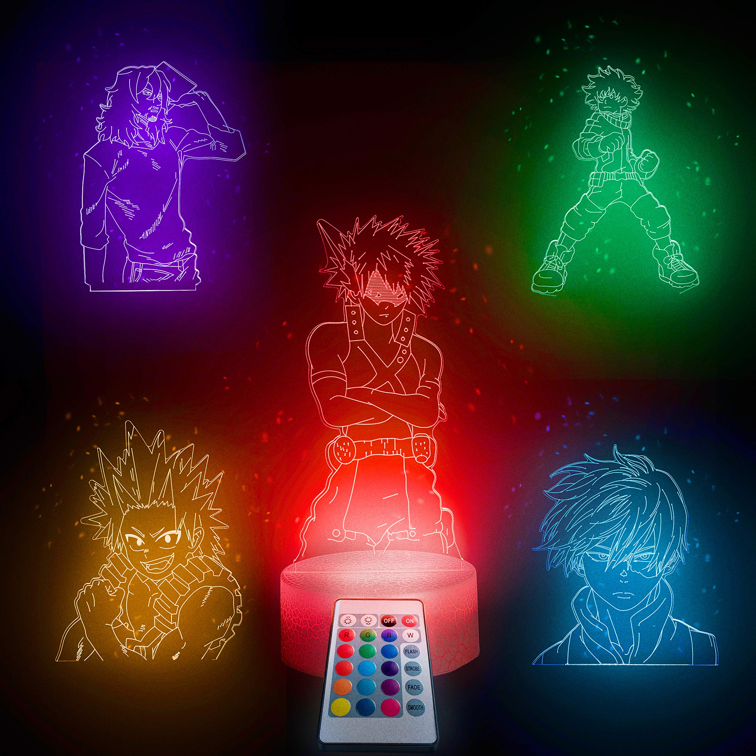 Hero Academia Collection-5 in1-3d Led Night Light for Boys Girls Kids -Touch, Remote Color Changing Nightlight-Bakugo, Anime Night Light