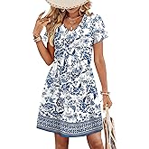 WIHOLL Dresses for Women 2026 Casual Summer V Neck Babydoll Dress Short Sleeve Fashion Beach Vacation Clothes