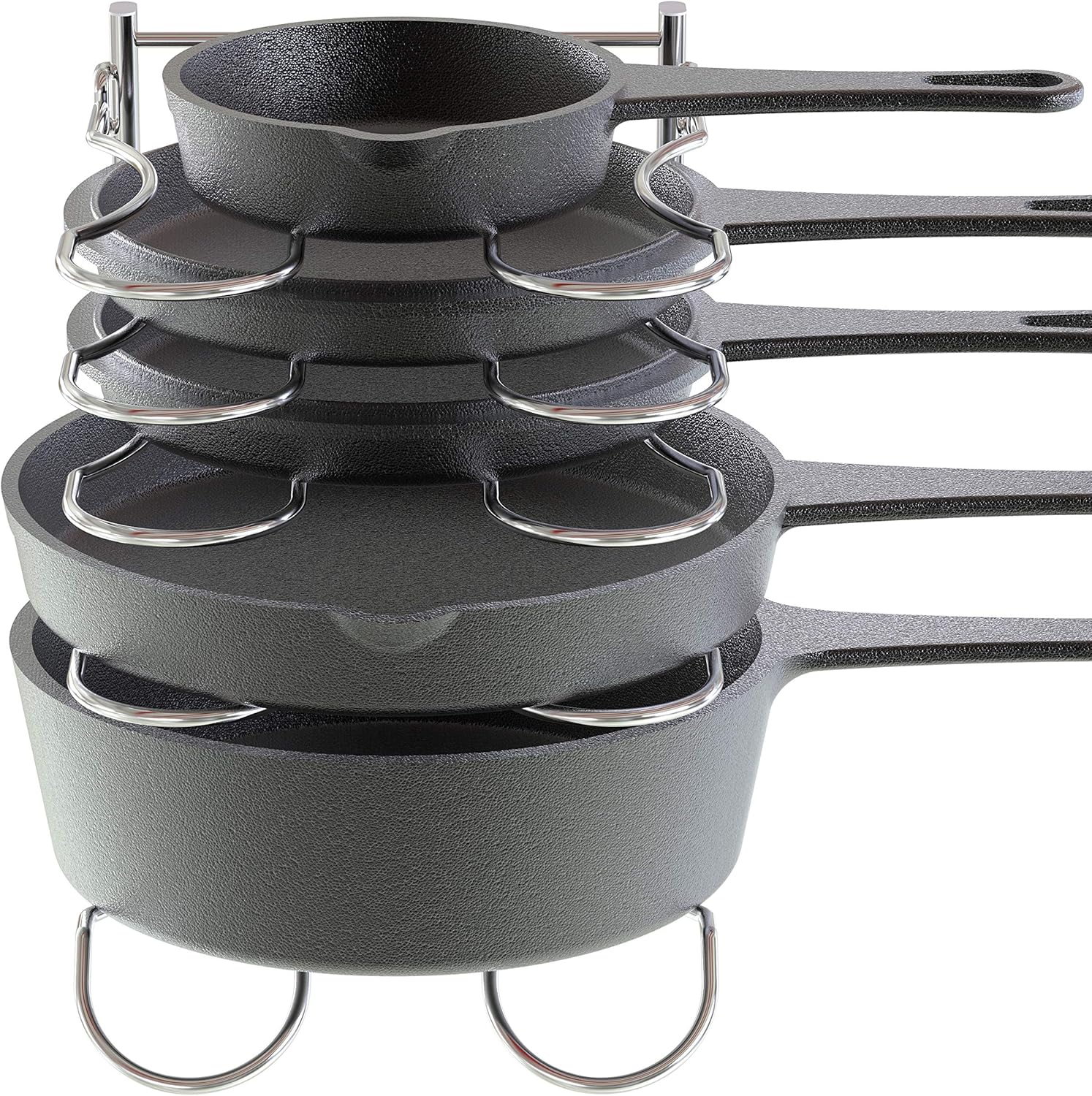 CAXXA Heavy Duty Pan Rack, Pot Lid Rack, Kitchen Cabinet Pantry Cookware Organizer Rack Holder | 5 Adjustable Dividers, Chrome: Kitchen & Dining