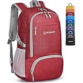 ZOMAKE Lightweight Packable Backpack 30L, Foldable Hiking Backpacks Water Resistant Compact Folding Daypack for Travel(Red)