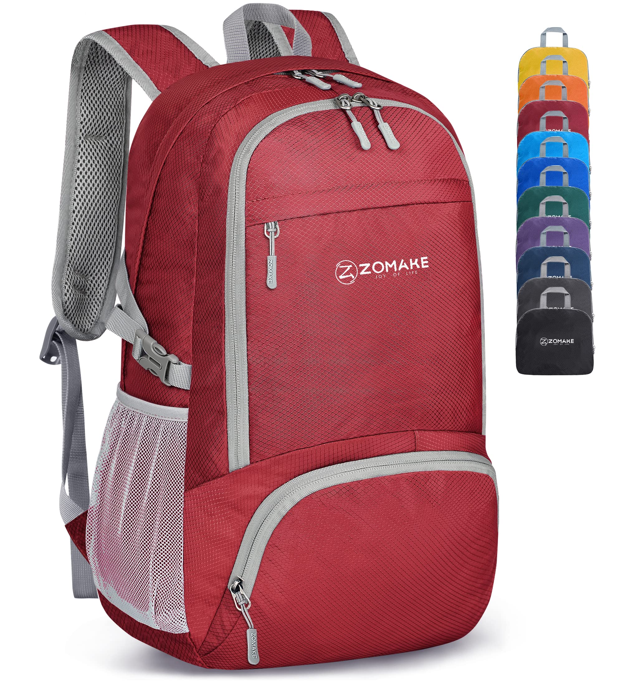 ZOMAKE Lightweight Foldable Backpack, Packable Rucksack 30L Folding Small Back Pack Foldaway Ultralight Daypack for Women Men Travel Hiking Walking (Red)