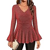 Gaharu Womens Dressy Sparkly Tops Elegant Long Sleeve Sequin Blouse Cocktail Party Evening Tunic Shirt