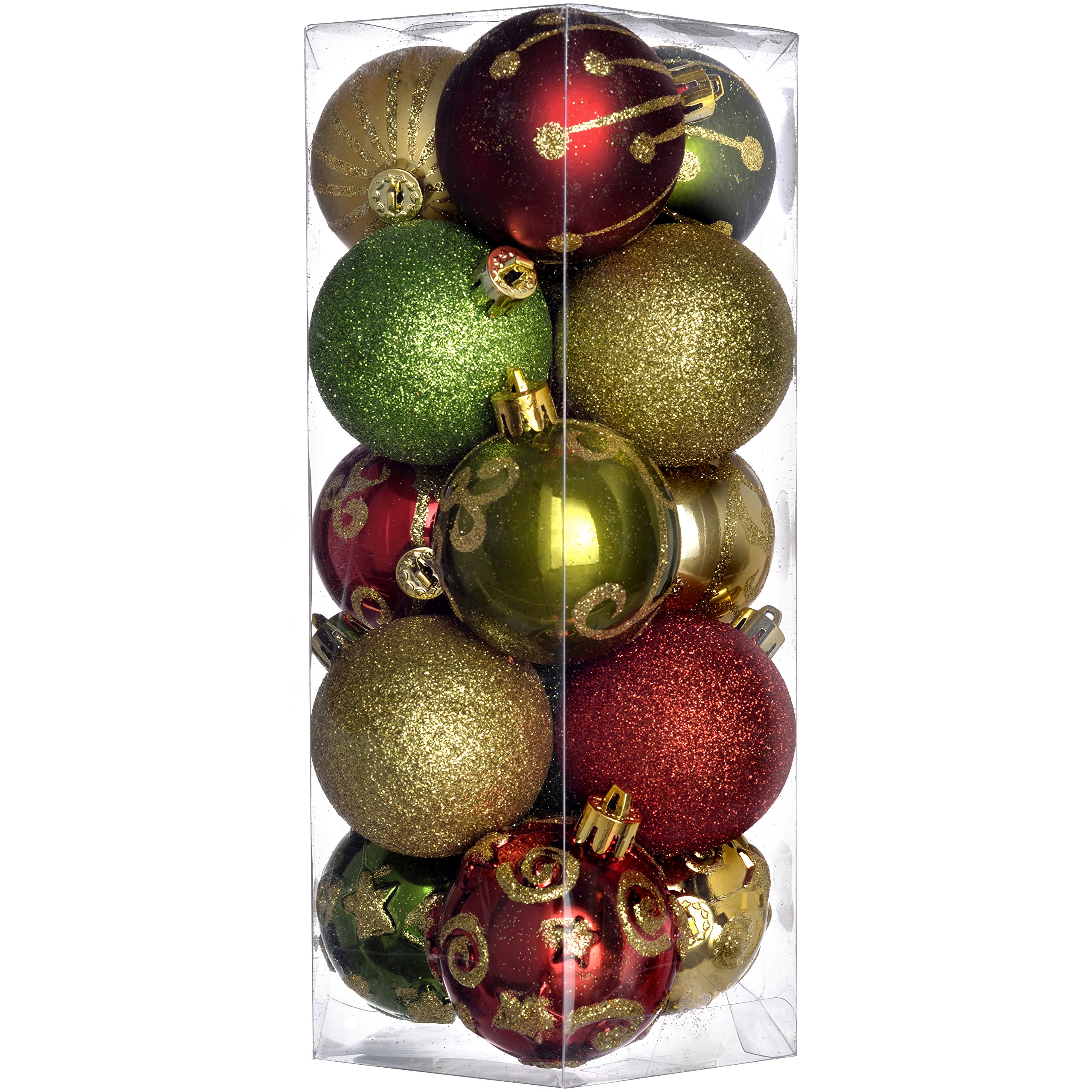 WeRChristmas 15-Piece Shatterproof Deluxe Christmas Tree Baubles Decoration Pack, Red/ Gold/ Green — image 1