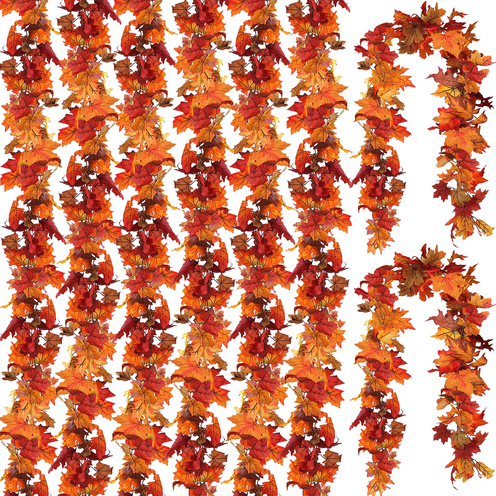 CQURE 8 Pack Artificial Autumn Fall Maple Leaf Garland, 5.9Ft/Piece Hanging Vine Artificial Autumn Foliage Garland Thanksgiving Decor for Home Wedding Fireplace Party Christmas