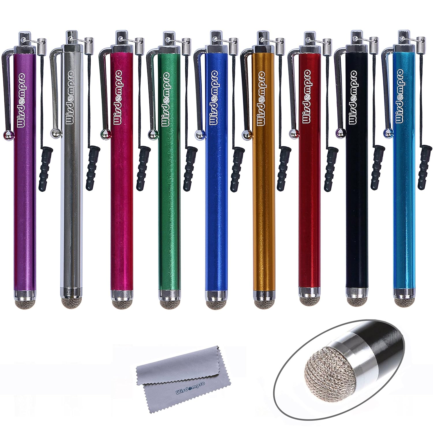 9 Pack Microfiber Tip Stylus, Wisdompro Bundle of 4.5 inch Colorful Universal Capacitive Styli
