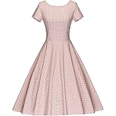 GownTown Women's 1950s Vintage Dresses Short Sleeves Cocktail Stretchy Party Dresses with Pocket