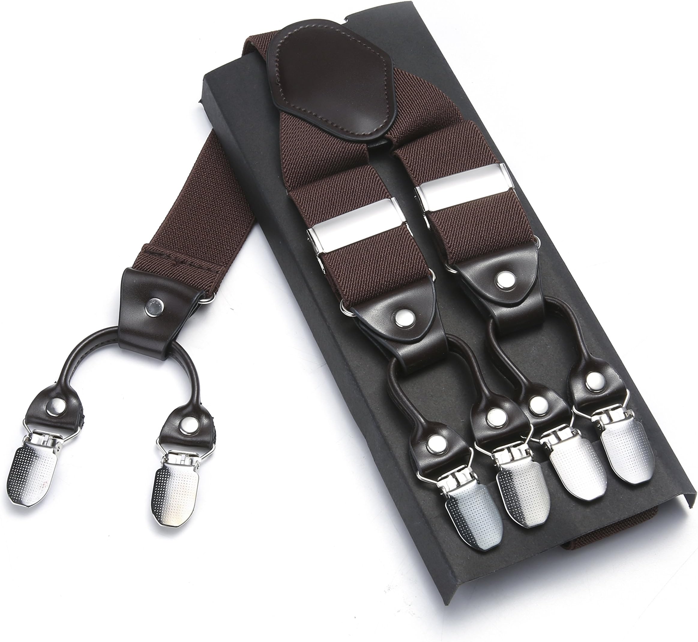 Men braces JIERKU Y shape with 6 clips adjustable and elastic suspenders durable mental clips- Heavy duty