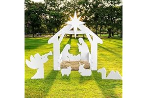 JAZIPO Large Outdoor Nativity Scene Set, Thick Waterproof PVC Holy Family Yard Sign, Weather-Resistant Christmas Nativity Display, Durable Outdoor Christmas Decorations for Lawn, Front Yard & Church
