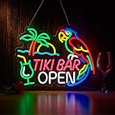 Tiki Bar Open Neon Sign for Tiki Open Wall Décor with Dimmable Switch Hawaii Pool Beach Bar LED Neon Signs Art Decor Light