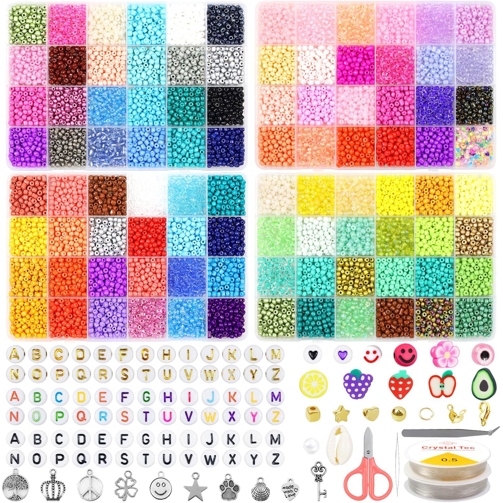 HYHJMISTY 12000PCS 4mm Glass Seed Beads for Bracelet Making Kit, 96 Colors Pearl Beads for Jewelry Making, for Bracelets Necklaces Earrings — image 1