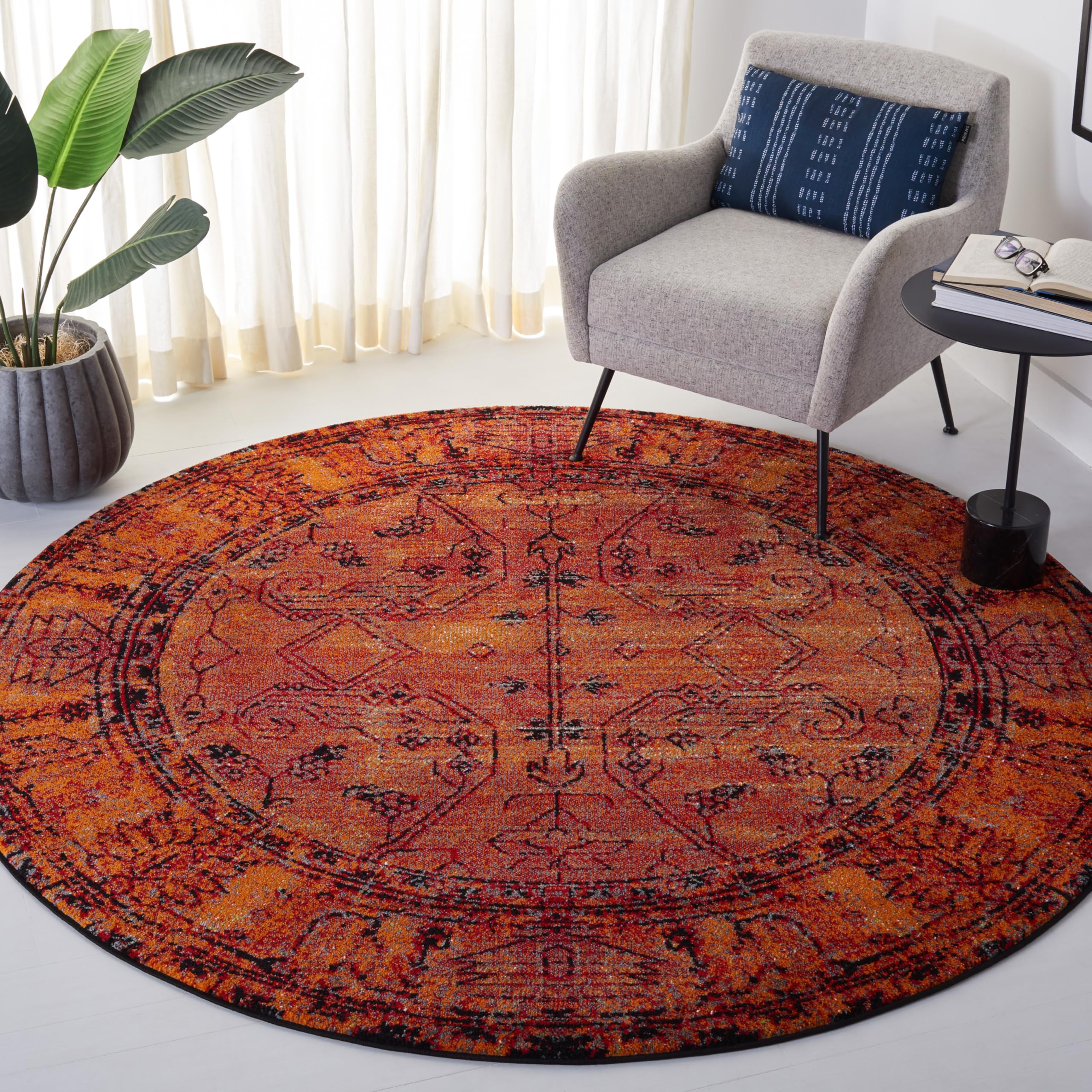 SAFAVIEH Vintage Hamadan Collection Area Rug - 9' Round, Orange, Oriental Traditional Persian Design, Non-Shedding & Easy Care, Ideal for High Traffic Areas in Living Room, Bedroom (VTH216C) Image SAFAVIEH Vintage Hamadan Collection Area Rug - 9' Round, Orange, Oriental Traditional Persian Design, Non-Shedding & Easy Care, Ideal for High Traffic Areas in Living Room, Bedroom (VTH216C) Image