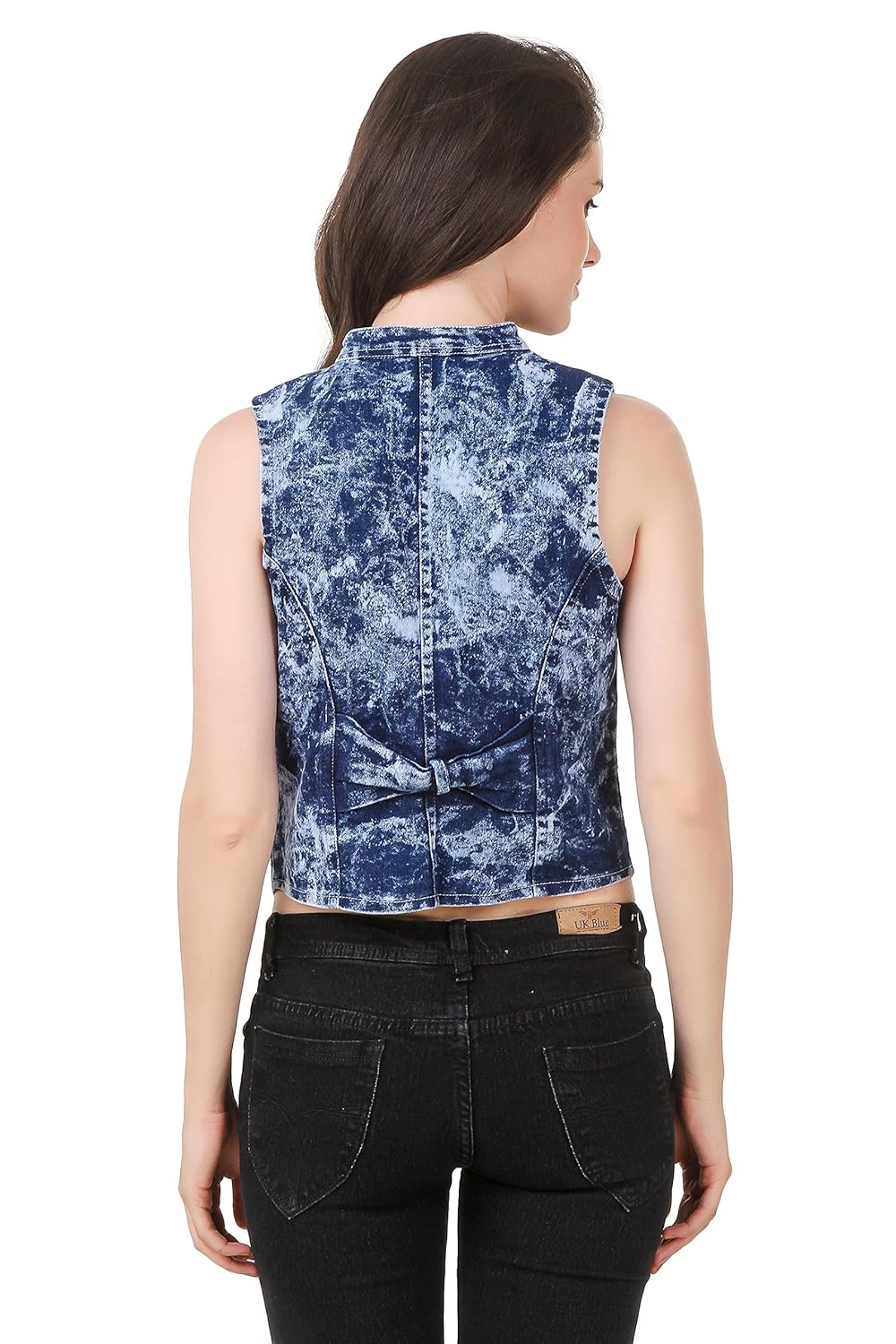 clo clu blue mandarin collar acid washed denim casual shrug