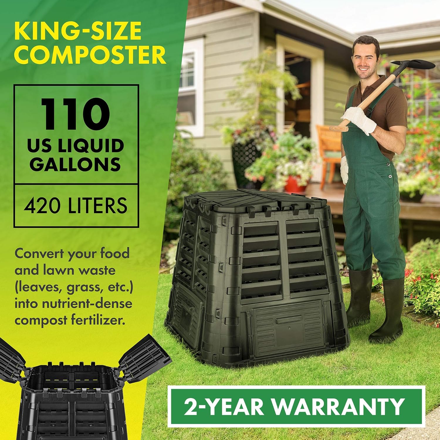 Garden Composter Bin Made from Recycled Plastic – 110 Gallon (420L) Large Compost Bin - Create Fertile Soil with Easy Assembly, Lightweight, Aerating Outdoor Compost Box – by D.F. Omer : Garden & Outdoor