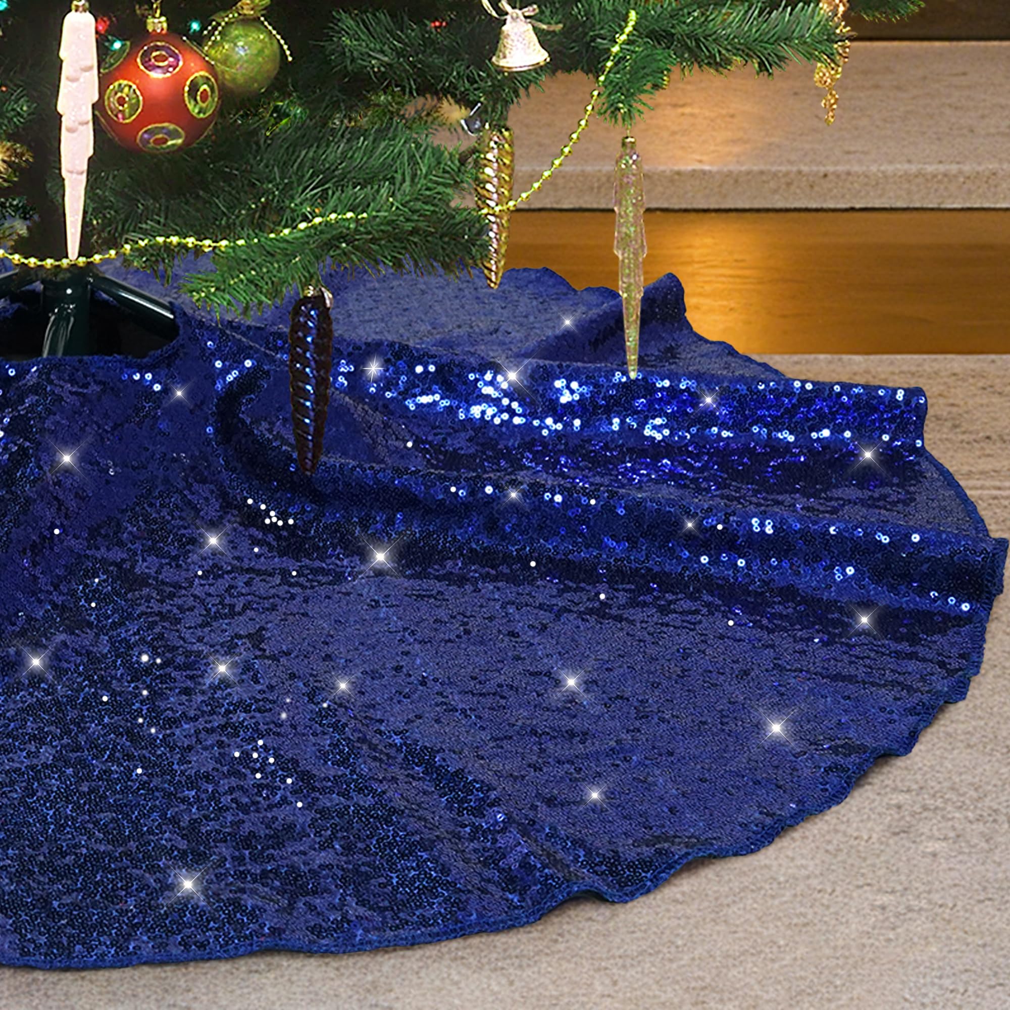 Eternal Beauty 127cm Round Christmas Sequin Tree Skirt Xmas Tree Ornament for Holiday Decoration(50 inches,Blue)