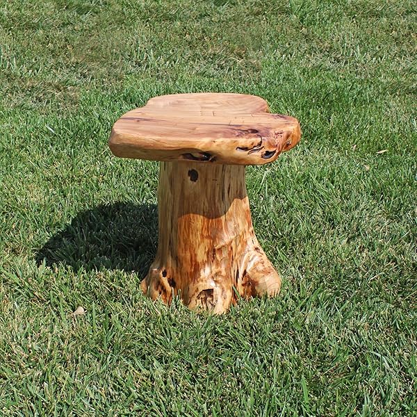 WELLAND NATURAL CEDAR STUMP STOOL, 14″ END TABLE, LIVE EDGE SIDE TABLE, PLANT STAND, SMALL NIGHTSTAND, MUSHROOM STOOL FOR LIVING ROOM, BEDROOM, PATIO, GARDEN