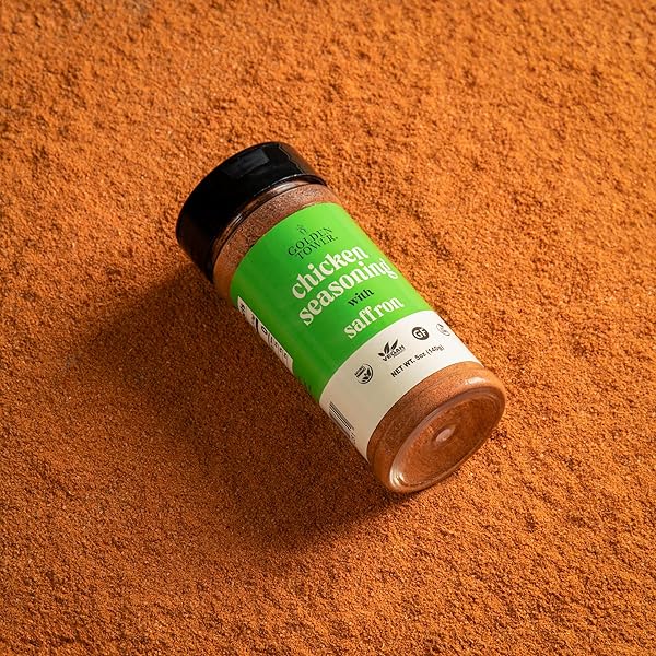 CHICKEN SEASONING WITH SAFFRON – 100% NATURAL HERBS AND SPICES, POULTRY SEASONING, NON-GMO, NO-MSG, GLUTEN FREE, NATURAL INGREDIENTS BY GOLDEN TOWER – 5OZ PACK – 140G