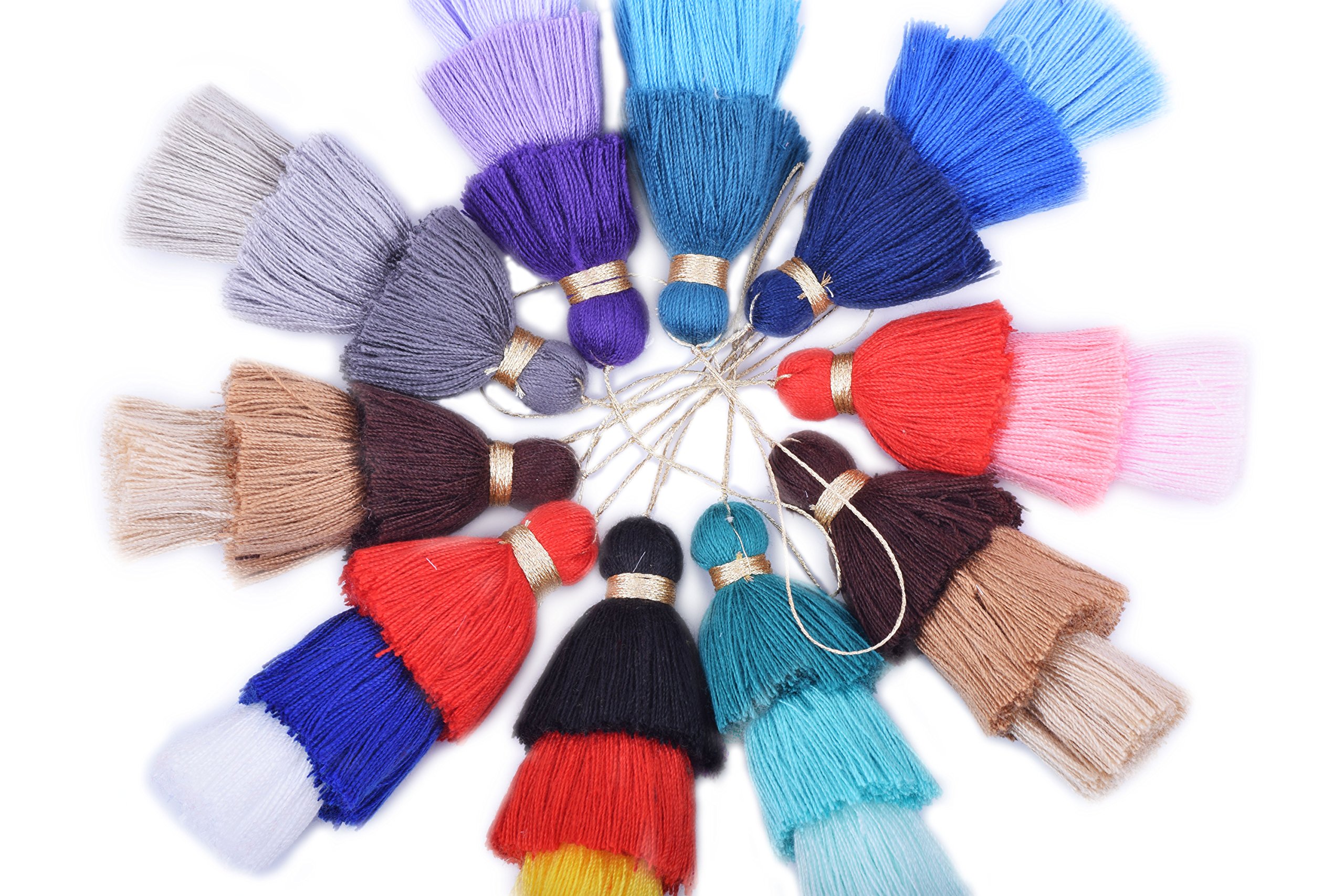 KONMAY Bulk 20pcs Tri-Layered Tassels with Hanging Loop for Jewelry Making, Clothing