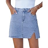 luvamia Jean Skirts for Women Denim High Waisted Stretchy Denim Skirt with Slit Trendy Casual Slim Fit Short Skirts