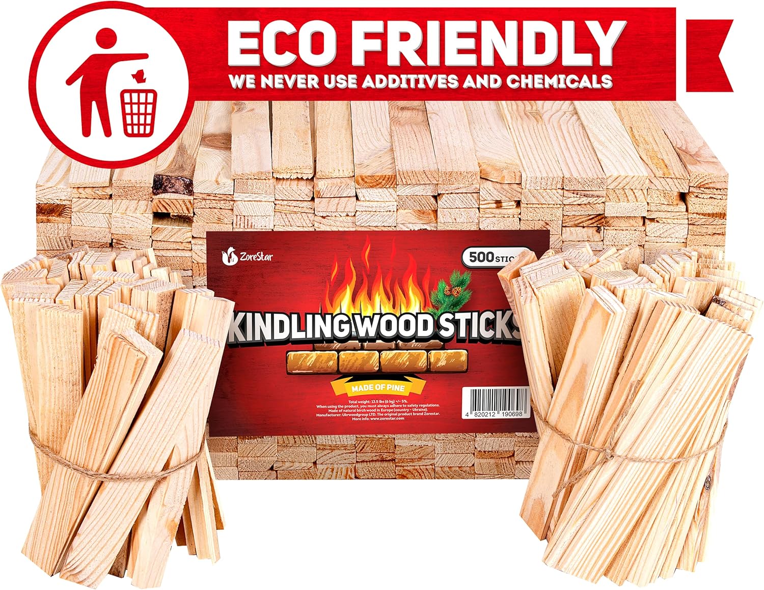Kindling Wood 500 pc Better Than Fatwood Fire Starter Sticks - for Indoor and Outdoor Use - Firestarter for Wood Stove and fire Pit - 13.5 lbs: Sports & Outdoors