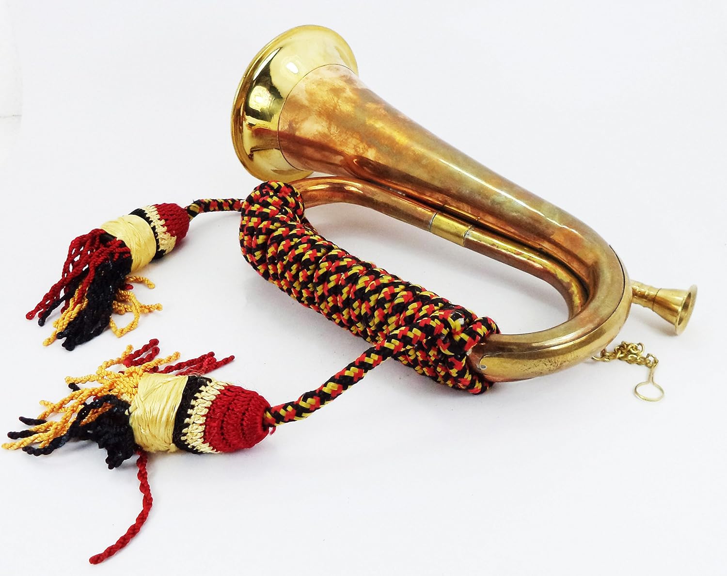Boy Scout Brass and Copper Blowing Bugle Attack War Command Signal Horn 10.6" Inch with Beautiful Colourful Rope Binding: Musical Instruments